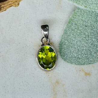Peridot Pendants - Oval Faceted Bezel Set - Sterling Silver