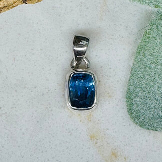 Blue Kyanite Pendants - Rectangle Faceted Bezel Set - Sterling Silver