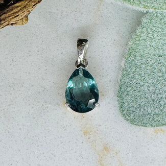 Blue Fluorite Pendants - Teardrop Pear Faceted Claw Prong Set - Sterling Silver