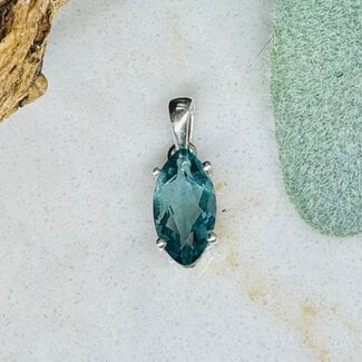 Blue Fluorite Pendants - Marquise Faceted Claw Prong Set - Sterling Silver
