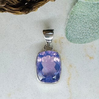Lavender Purple Quartz Pendants - Rectangle Faceted Bezel Set - Sterling Silver