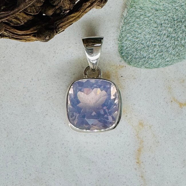 Lavender Purple Quartz Pendants - Square Faceted Bezel Set - Sterling Silver