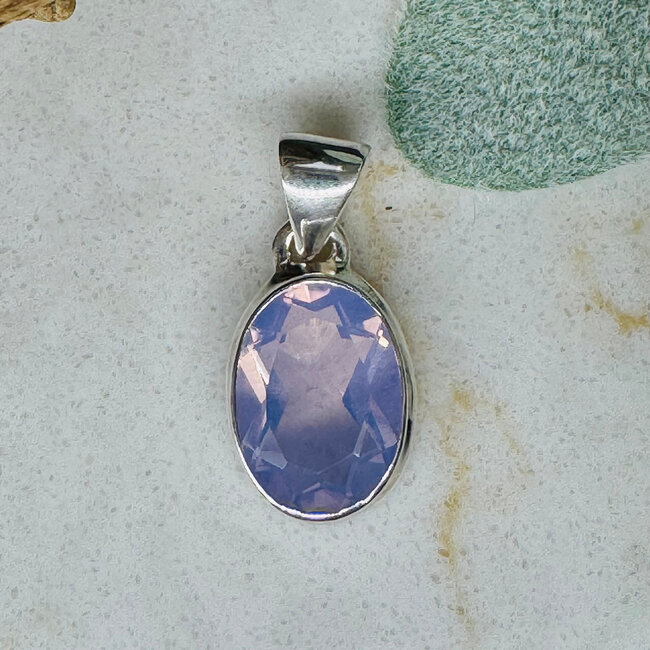 Lavender Purple Quartz Pendants - Oval Faceted Bezel Set - Sterling Silver