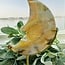 Druzy Agate Crescent Moon Face on Gold Pin Stand - 9" Specimen Carving