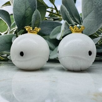 White Jade Whales with Gold Crowns - 2" Carvings Figurines
