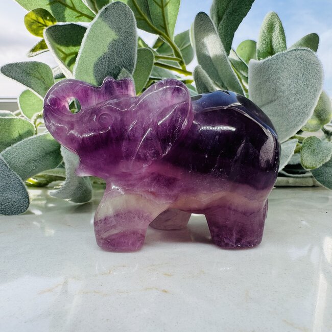 Pink Fluorite Elephants - 3.5" Long Specimen Carving Figurine