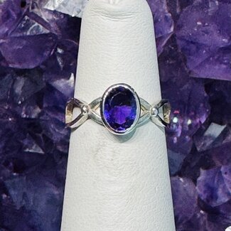 Amethyst Rings - Size 4 Oval Faceted Bezel Set - Open Braid Band Sterling Silver