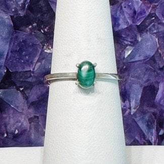 Malachite Rings - Size 6 Oval Prong Claw Set - Sterling Silver
