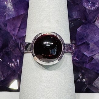 Garnet Rings - Size 6 Circle Round Bezel Set - Sterling Silver