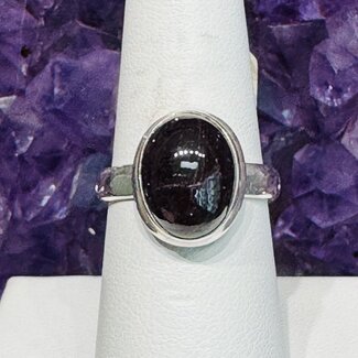 Garnet Rings  - Size 7.5 Oval Bezel Set - Sterling Silver