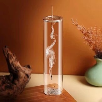 Glass Incense Holder with Removable Glass Ash Catcher - 7.5" Modern Home Decor Meditiation