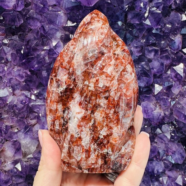 Fire Quartz (Red Hematoid) Flame Twist Carving 5"