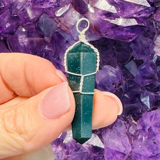 Bloodstone Blood Stone (Seftonite Heliotrope) Pendants - Wire Wrapped Faceted Points - Silver Plated