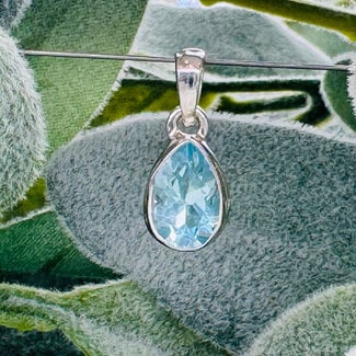 Blue Topaz Pendants - Teardrop Pear Faceted Bezel Set - Sterling Silver