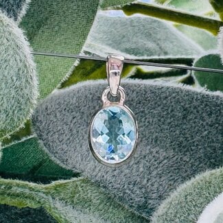 Blue Topaz Pendants - Oval Faceted Bezel Set - Sterling Silver