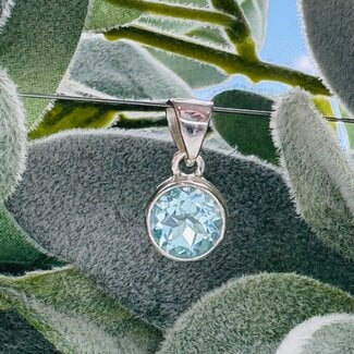 Blue Topaz Pendants - Round Circle Faceted Bezel Set - Sterling Silver