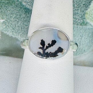 Dendritic (Dendrite Scenic Landscape) Agate Rings - Size 10 Oval Bezel Set - Sterling Silver