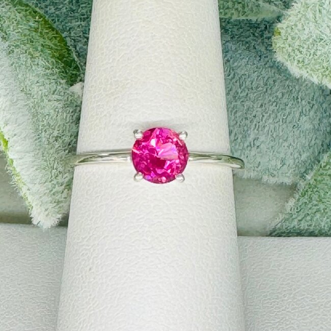 Pink Topaz Rings - Size 8 Round Circle Faceted Claw Prong Set - Sterling Silver
