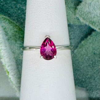 Pink Topaz Rings - Size 10 Teardrop Pear Faceted Claw Prong Set - Sterling Silver