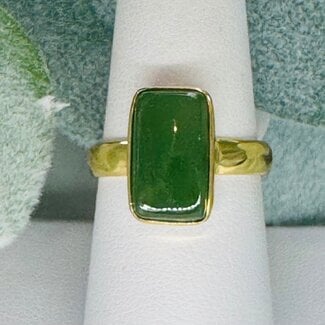 Nephrite Jade Rings - Size 5 Rectangle Square Bezel Set - 18k Gold Vermeil Over Sterling Silver