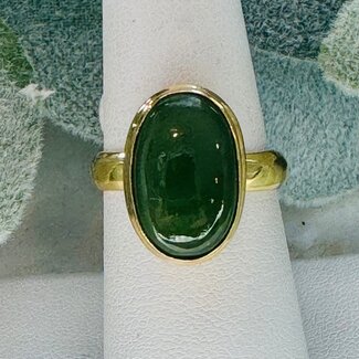 Nephrite Jade Rings - Size 7 Oval Bezel Set - 18k Gold Vermeil Over Sterling Silver