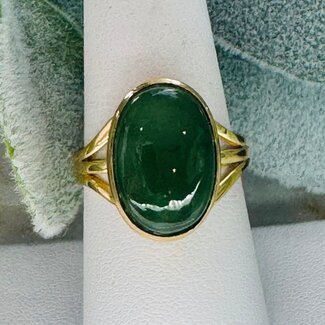 Nephrite Jade Rings - Size 8 Oval Bezel Set - 18k Gold Vermeil Over Sterling Silver