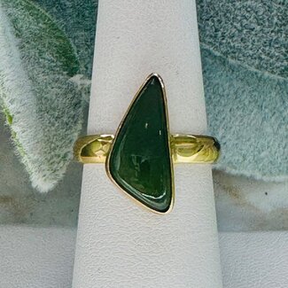 Nephrite Jade Rings - Size 7 Obtuse Triangle Bezel Set - 18k Gold Vermeil Over Sterling Silver