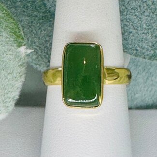 Nephrite Jade Rings - Size 8 Rectangle Bezel Set - 18k Gold Vermeil Over Sterling Silver