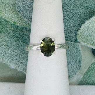 Moldavite Rings - Size 6 Oval Faceted - Claw Set Sterling Silver