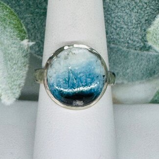 Blue Ice (Glacierite Nakaurite) Rings - Size 9 Round Circle Bezel Set - Sterling Silver