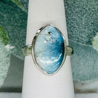 Blue Ice (Glacierite Nakaurite) Rings - Size 6 #2 Marquise Bezel Set - Sterling Silver