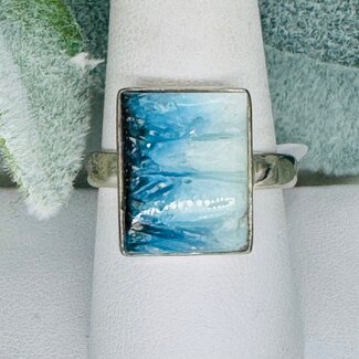 Blue Ice (Glacierite Nakaurite) Rings - Size 10 Rectangle Bezel Set - Sterling Silver