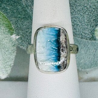 Blue Ice (Glacierite Nakaurite) Rings - Size 7 Rectangle Bezel Set - Sterling Silver