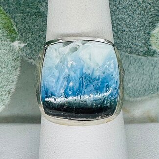 Blue Ice (Glacierite Nakaurite) Rings - Size 8 Square Bezel Set - Sterling Silver