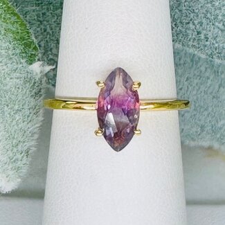 Rainbow Fluorite Rings - Size 6 Marquise Faceted Claw Prong Set - 18k Gold Vermeil over Sterling Silver