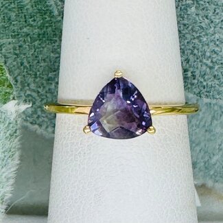 Rainbow Fluorite Rings - Size 6 Triangle (Trillant Cut) Faceted Claw Prong Set - 18k Gold Vermeil over Sterling Silver