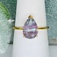 Rainbow Fluorite Rings - Size 7 Teardrop Pear Faceted Claw Prong Set - 18k Gold Vermeil over Sterling Silver