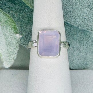 Lavender (Purple) Quartz Rings - Size 8 Rectangle (Emerald Cut) Faceted Bezel Set - Sterling Silver