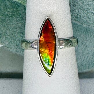 Ammolite Rings - Size 6 Marquise Bezel Set - Sterling Silver