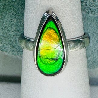 Ammolite Rings - Size 5 Teardrop Pear Bezel Set - Sterling Silver