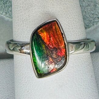 Ammolite Rings - Size 10 Natural Wave Bezel Set - Sterling Silver