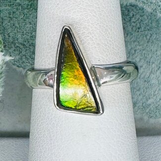 Ammolite Rings - Size 7 Angled Triangle Bezel Set - Sterling Silver