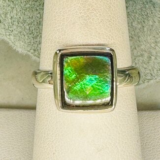 Ammolite Rings - Size 8 Square Bezel Set - Sterling Silver