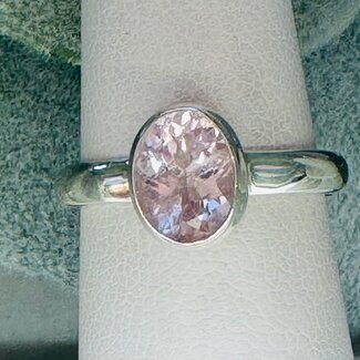 Pink Morganite Rings - Size 8 Oval Faceted Bezel Set - Sterling Silver