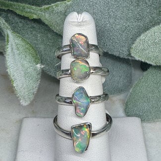Ethiopian Opal Rings - Size 9 Natural Bezel Set - Sterling Silver Rough Raw