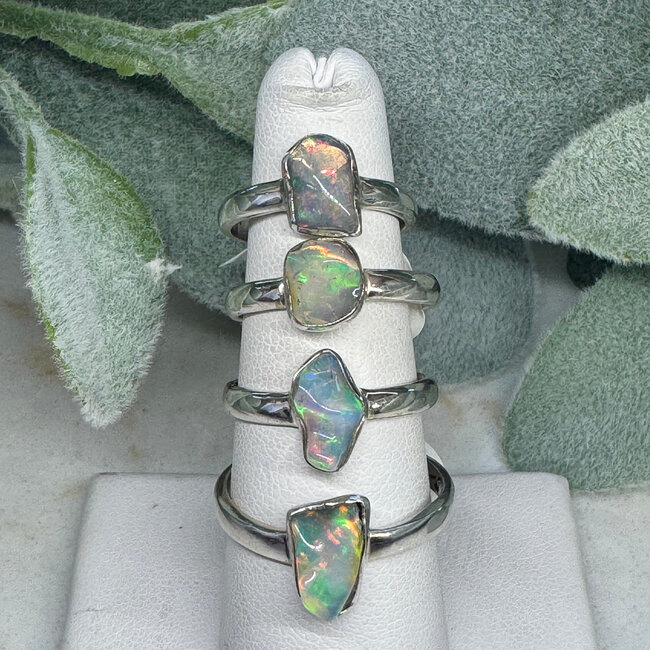 Ethiopian Opal Rings - Size 11 Natural Bezel Set - Sterling Silver Rough Raw