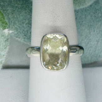 Libyan Tektite Desert Glass (Great Sand Sea Glass Lechatelierite) Rings - Size 8 Rectangle Faceted Bezel Set - Sterling Silver