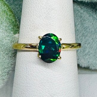 Black Opal Rings - Size 8 Oval Faceted Claw Prong Set - 18k Gold Vermeil on Sterling Silver