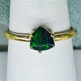 Black Opal Rings - Size 8 Triangle Trilliant Claw Prong Set - 18k Gold Vermeil on Sterling Silver