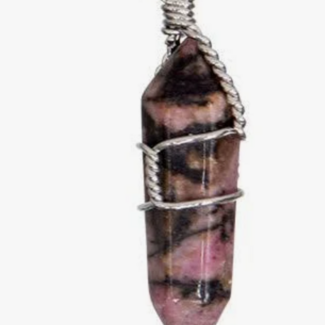 Rhodonite Pendants - Wire Wrapped Faceted Points - Silver Plated